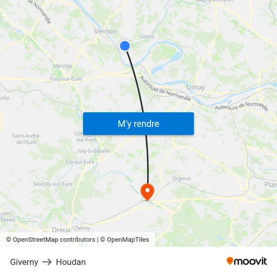 Giverny to Houdan map