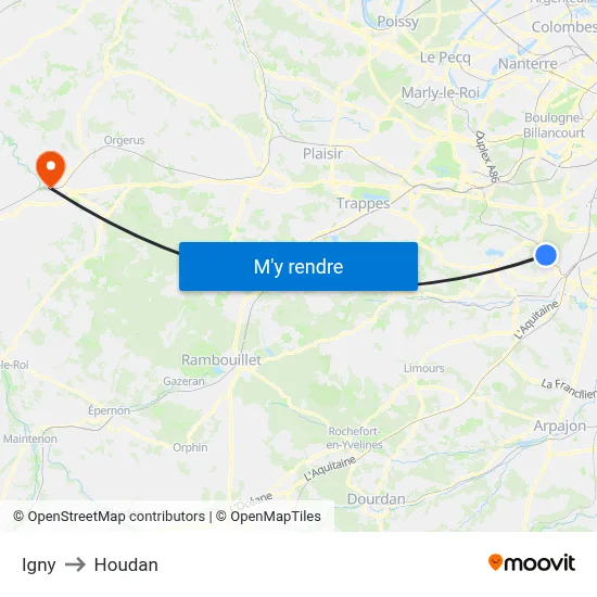 Igny to Houdan map