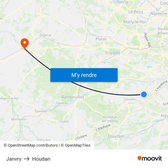 Janvry to Houdan map
