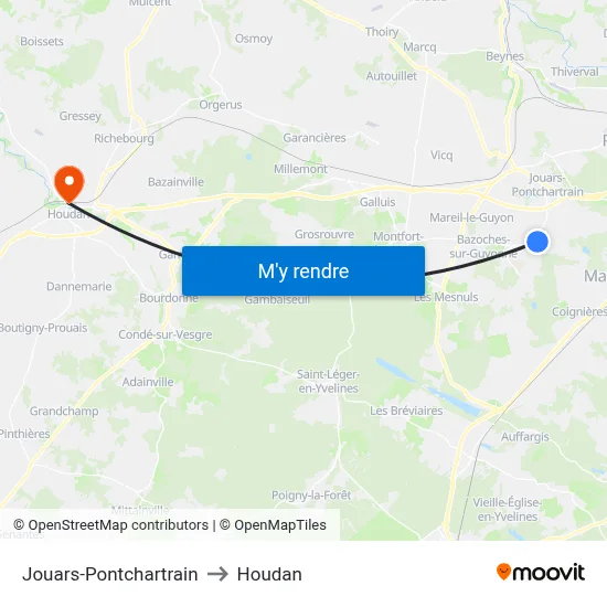 Jouars-Pontchartrain to Houdan map
