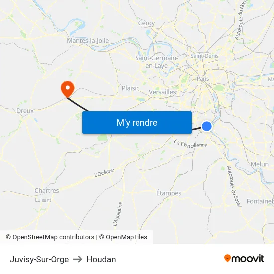 Juvisy-Sur-Orge to Houdan map