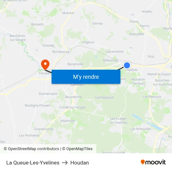 La Queue-Les-Yvelines to Houdan map