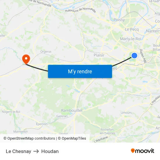 Le Chesnay to Houdan map