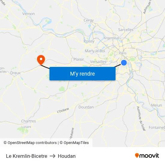 Le Kremlin-Bicetre to Houdan map