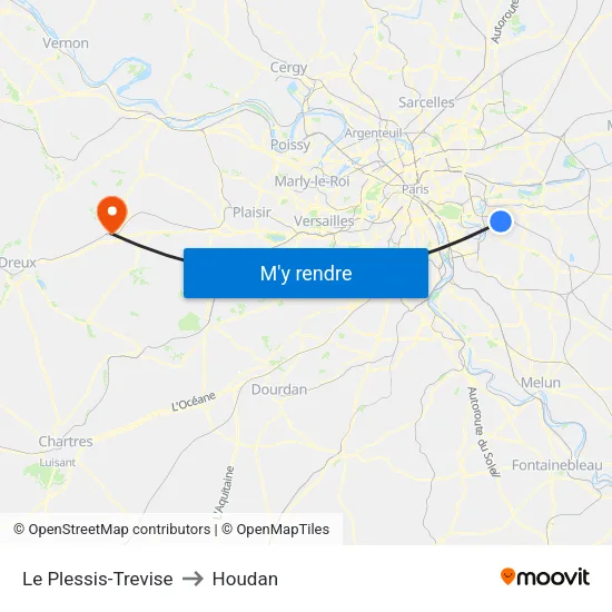 Le Plessis-Trevise to Houdan map