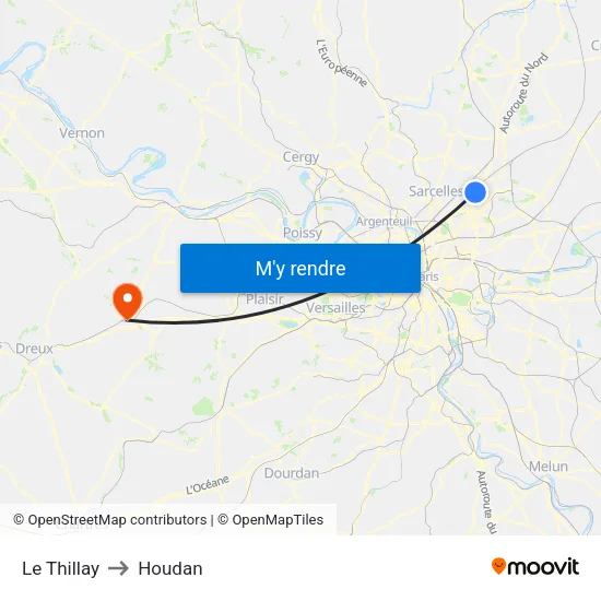 Le Thillay to Houdan map