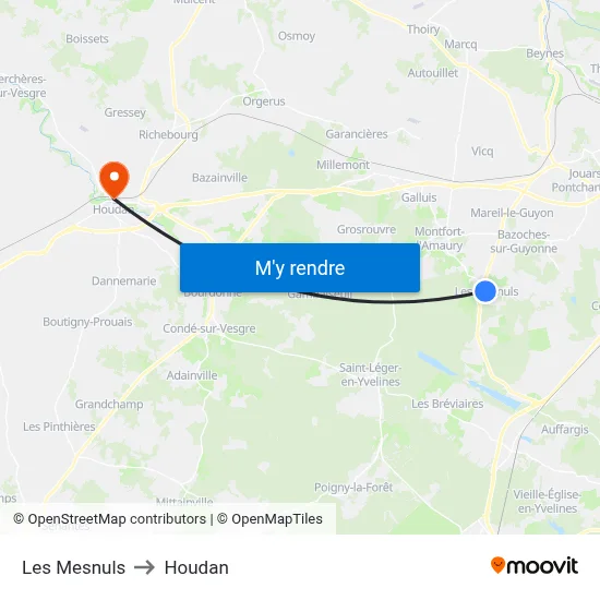 Les Mesnuls to Houdan map