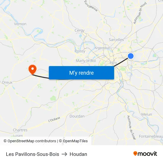 Les Pavillons-Sous-Bois to Houdan map