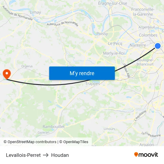 Levallois-Perret to Houdan map