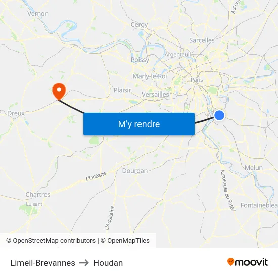 Limeil-Brevannes to Houdan map