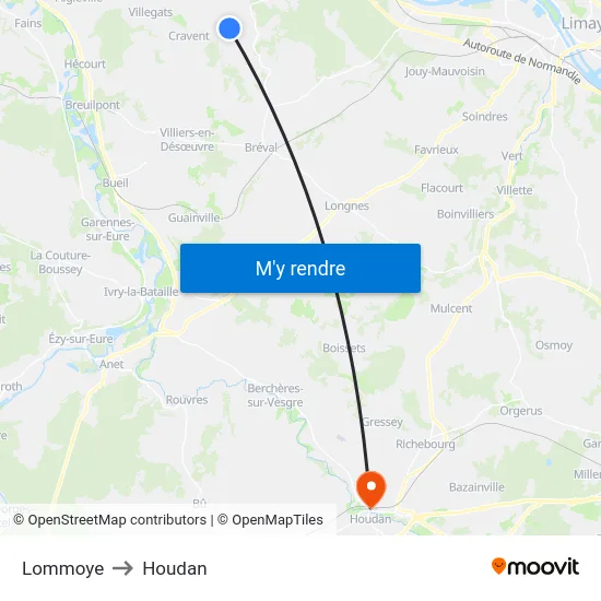 Lommoye to Houdan map