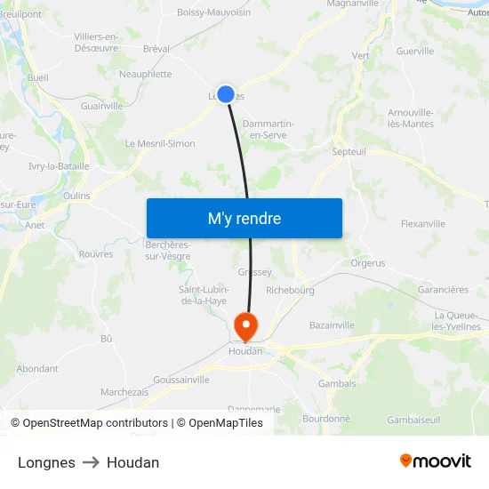 Longnes to Houdan map
