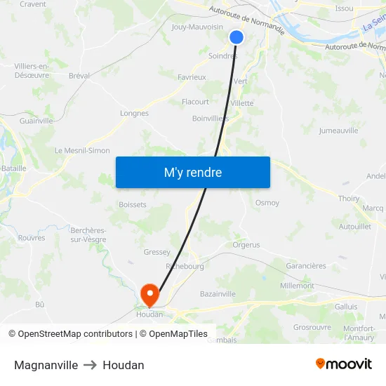 Magnanville to Houdan map