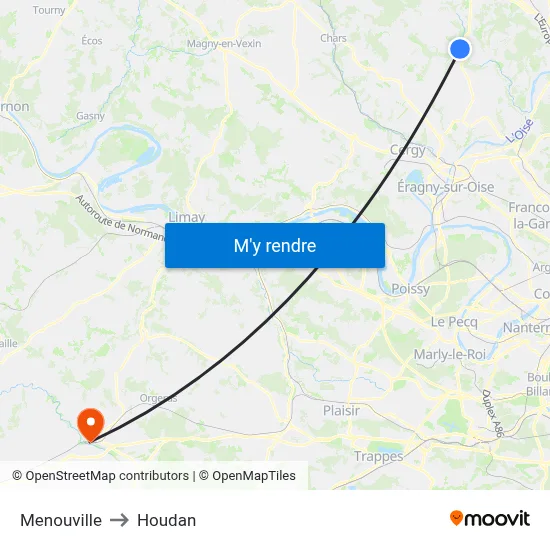 Menouville to Houdan map