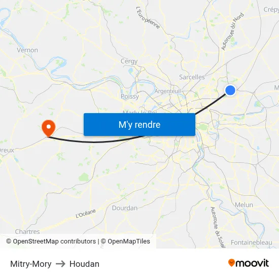 Mitry-Mory to Houdan map