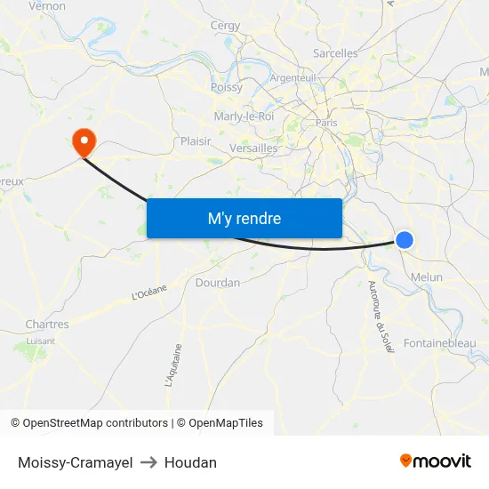Moissy-Cramayel to Houdan map