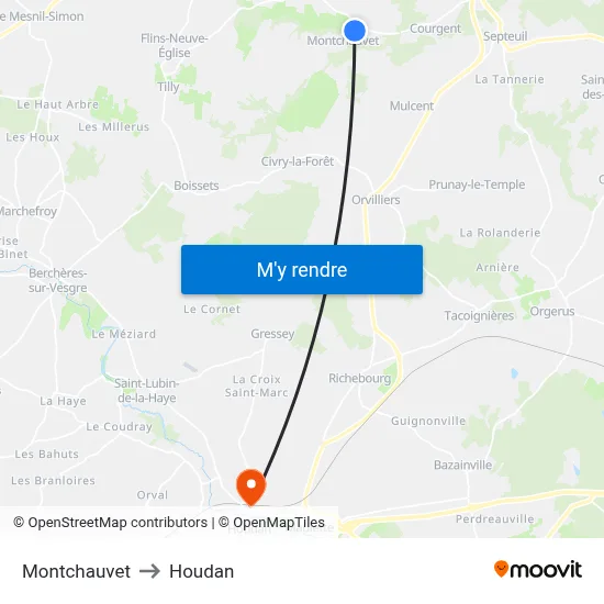 Montchauvet to Houdan map