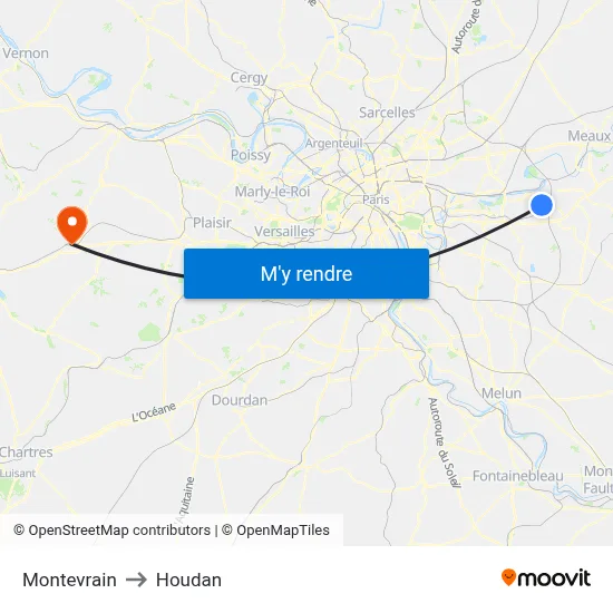 Montevrain to Houdan map