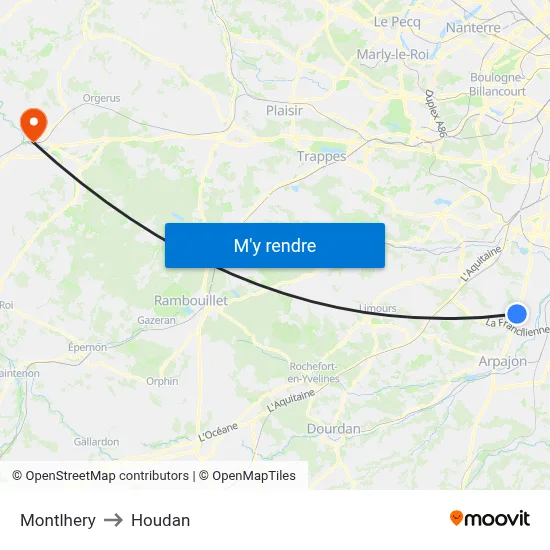 Montlhery to Houdan map