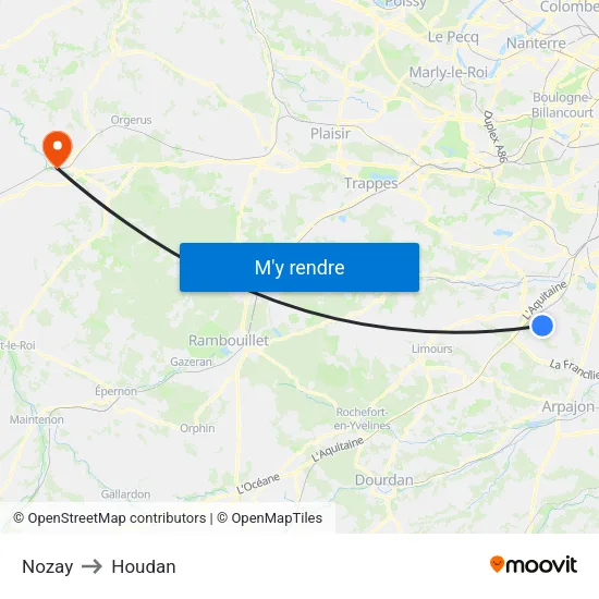 Nozay to Houdan map