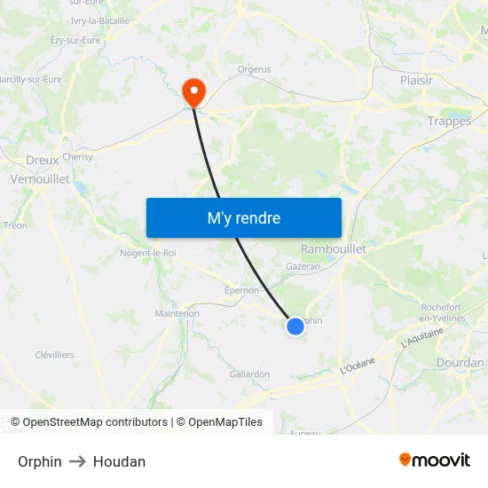 Orphin to Houdan map