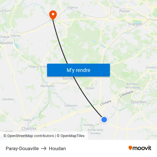 Paray-Douaville to Houdan map