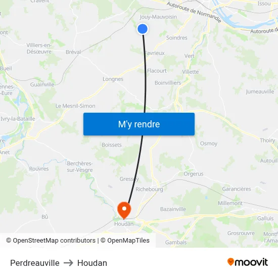 Perdreauville to Houdan map