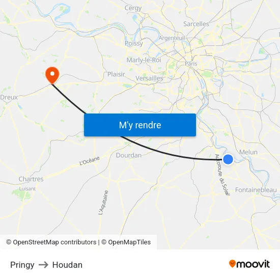 Pringy to Houdan map