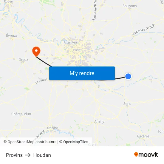 Provins to Houdan map