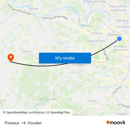 Puteaux to Houdan map