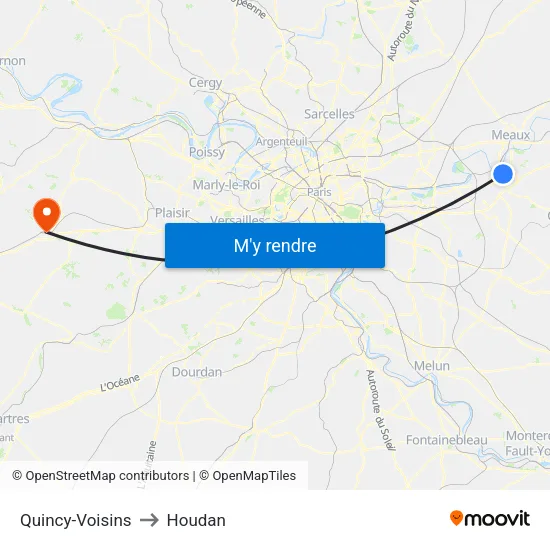 Quincy-Voisins to Houdan map