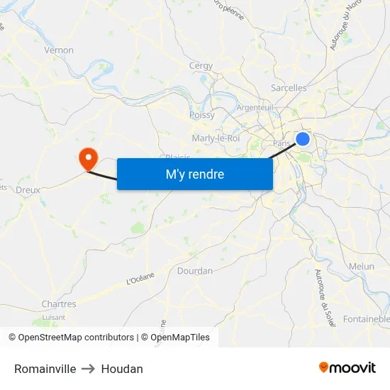 Romainville to Houdan map