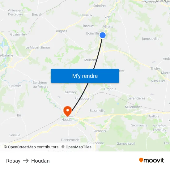 Rosay to Houdan map