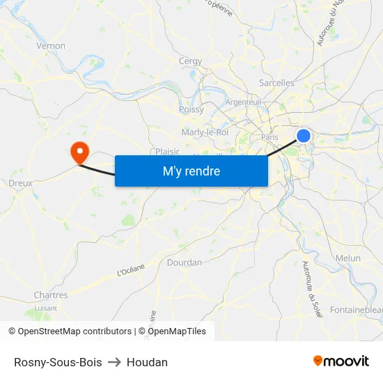 Rosny-Sous-Bois to Houdan map