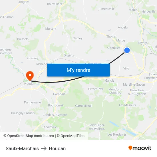 Saulx-Marchais to Houdan map