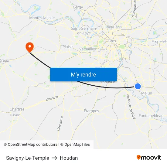 Savigny-Le-Temple to Houdan map