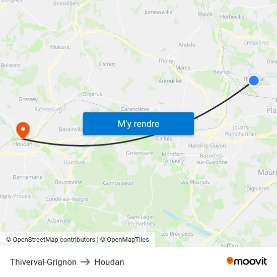 Thiverval-Grignon to Houdan map