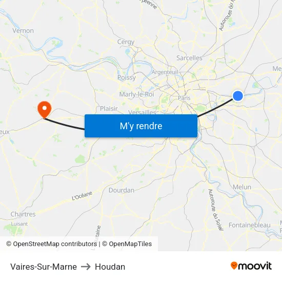 Vaires-Sur-Marne to Houdan map