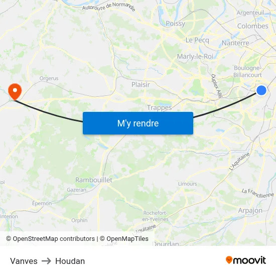 Vanves to Houdan map