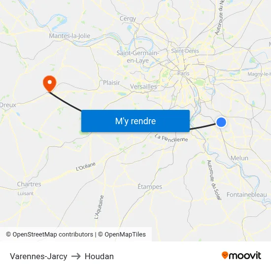 Varennes-Jarcy to Houdan map