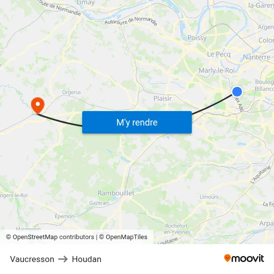 Vaucresson to Houdan map