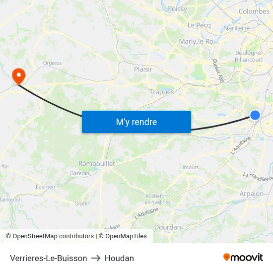 Verrieres-Le-Buisson to Houdan map