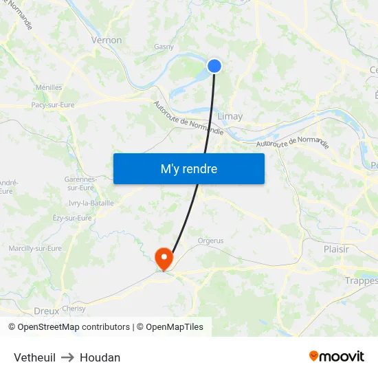 Vetheuil to Houdan map