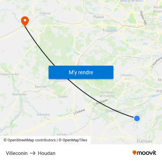 Villeconin to Houdan map