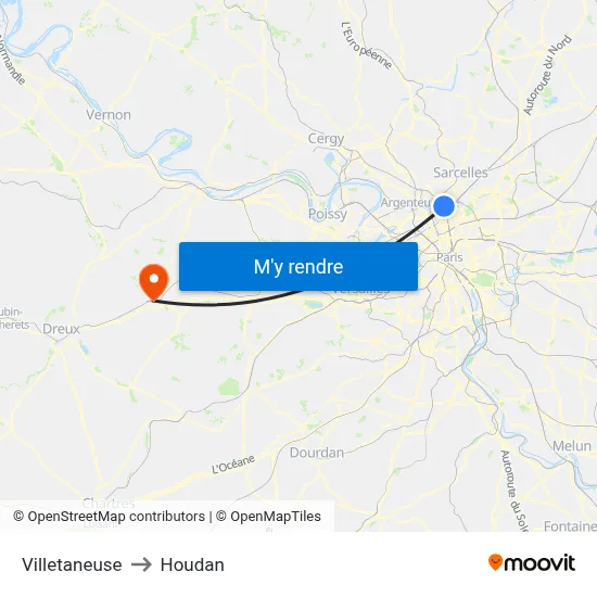 Villetaneuse to Houdan map