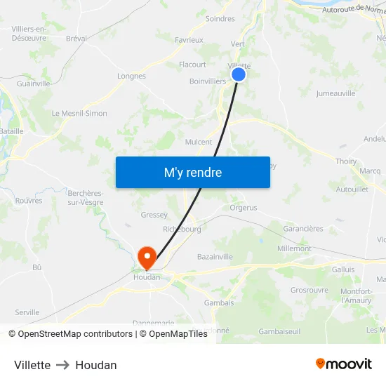 Villette to Houdan map