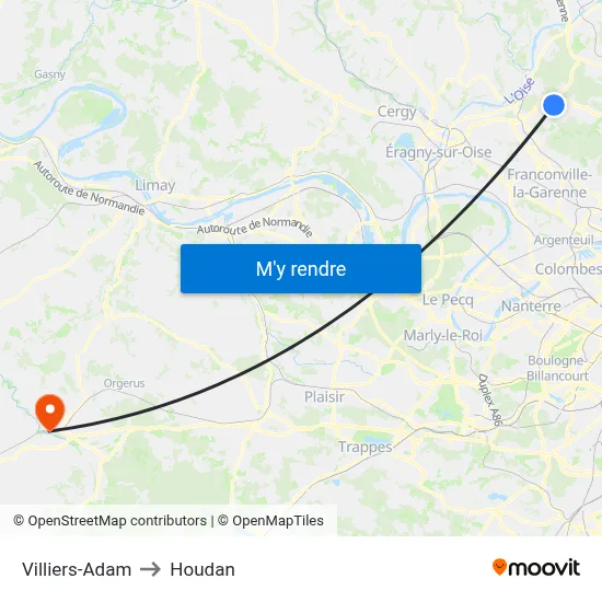Villiers-Adam to Houdan map