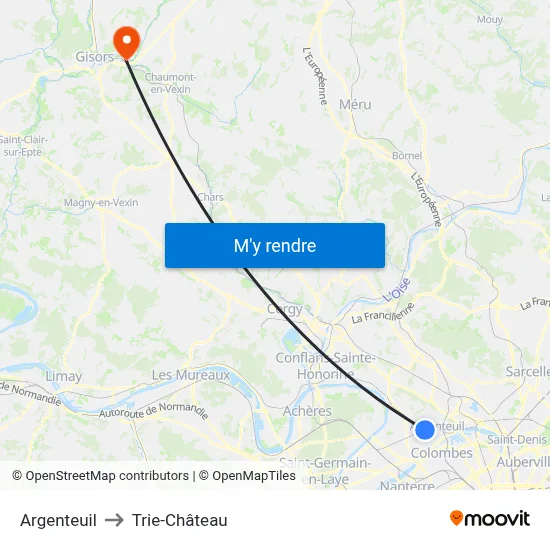 Argenteuil to Trie-Château map