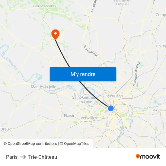 Paris to Trie-Château map