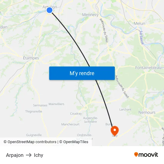 Arpajon to Ichy map